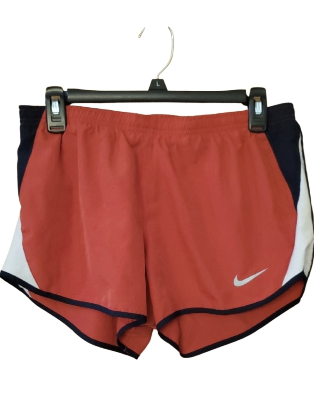 Nike Tempo Womans Dri Fit Running Athletic Shorts In Red with Navy Trim